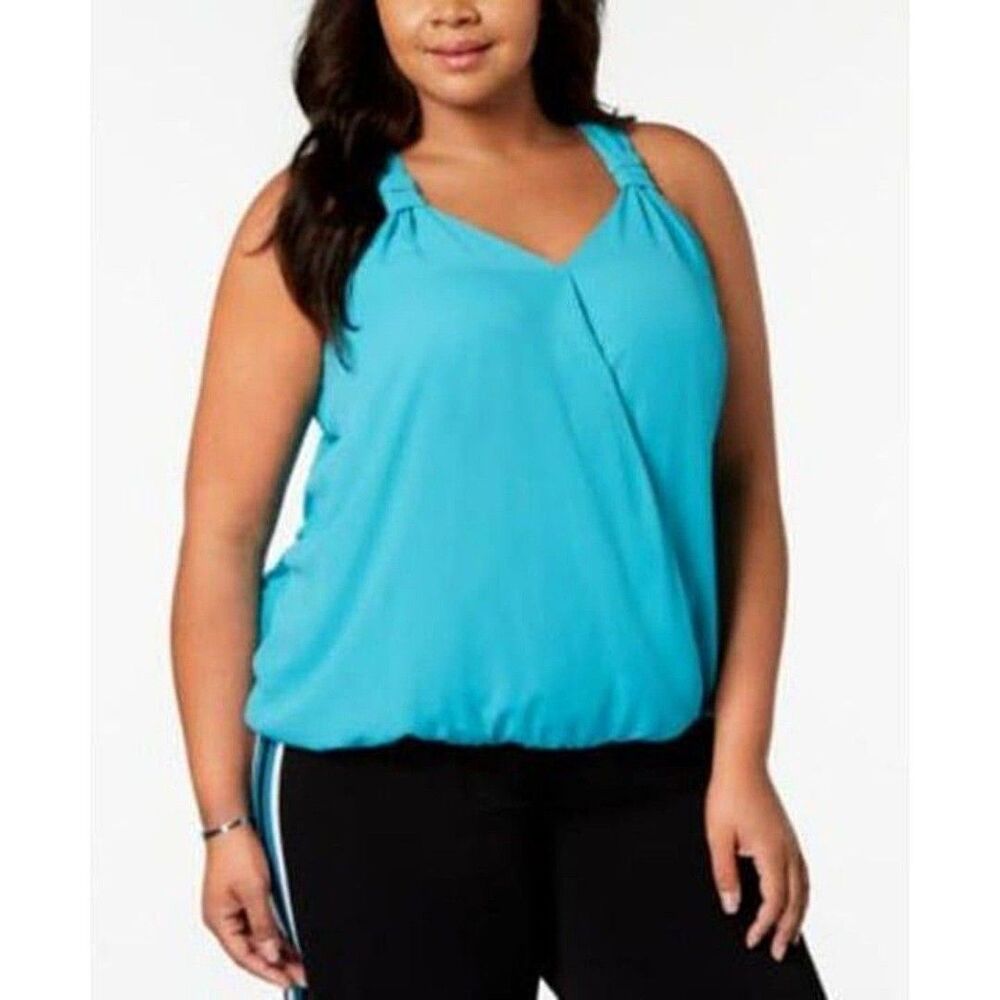 INC International Concepts Teal Surplice Blouson Tank Top Plus Size 1X NWT